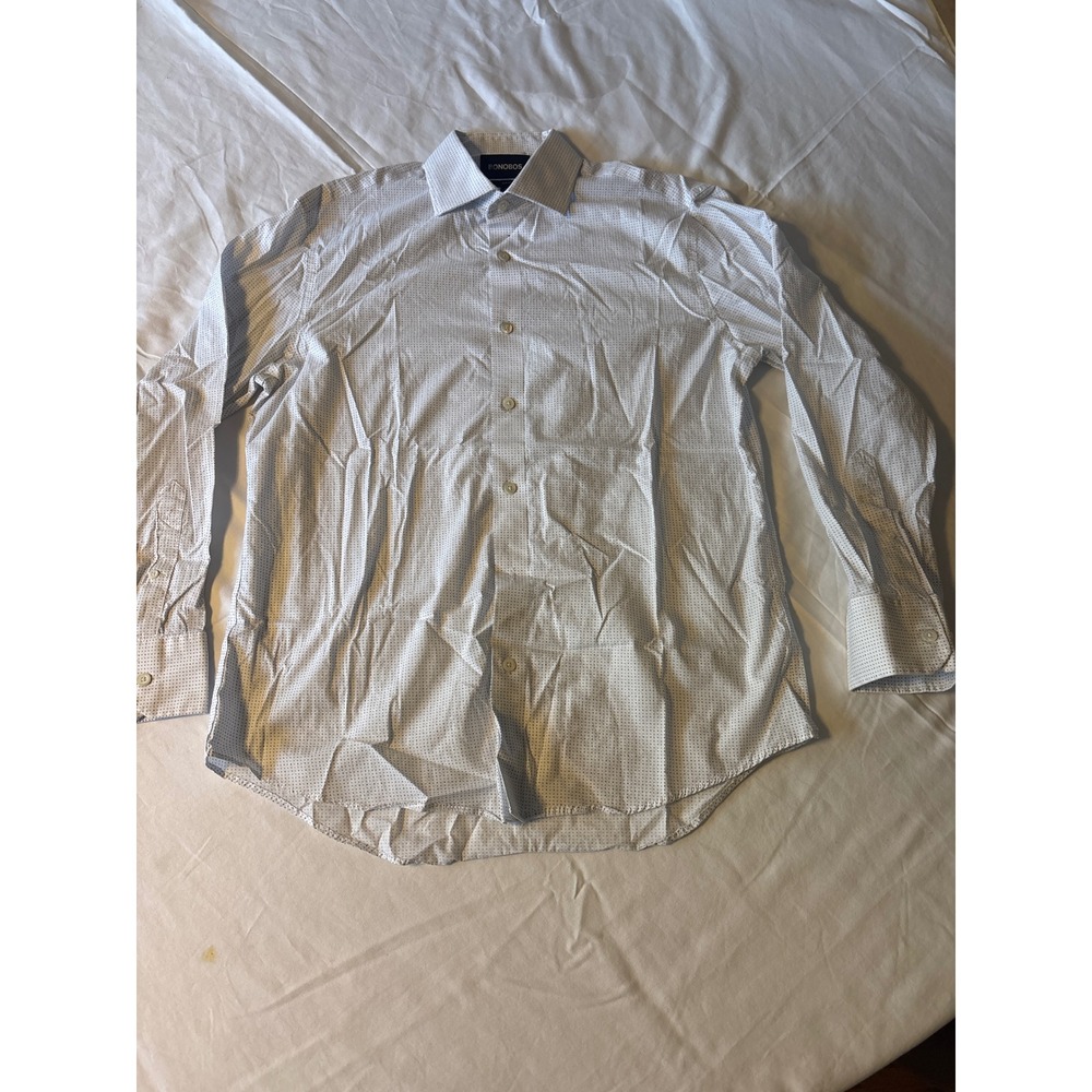 Bonobos Dress Shirt Mens 16/33 White Blue Slim Fit Micro Dot Button Up